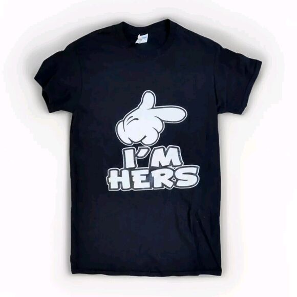 I'm Hers Men's Small T Shirt White Glove White Lettering Black Fast Shipping - Picture 1 of 14